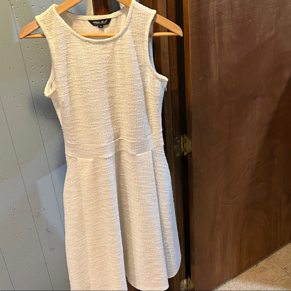 White Mark Textured Sleeveless Dress in Cream